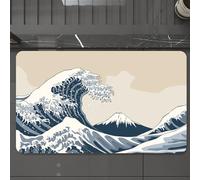 EMCLKS Alfombra Baño Antideslizante 60x90 cm,La Gran Ola con el Monte Fuji, Grabado en Madera de Estilo japonés del Siglo X,Alfombrilla Absorbente, Alfombras Lavable a Máquina con Microfibras Suaves