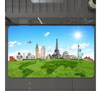 EMCLKS Alfombra Baño Antideslizante 60x90 cm,Mapa, Monumentos históricos Famosos del Mundo, Destinos de Viaje temáticos de,Alfombrilla Absorbente, Alfombras Lavable a Máquina con Microfibras Suaves