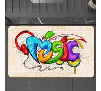EMCLKS Alfombra Baño Antideslizante 60x90 cm,Música, Ilustración, Lettering, Estilo, Grafiti, Estuche,Alfombrilla Absorbente, Alfombras Lavable a Máquina con Microfibras Suaves