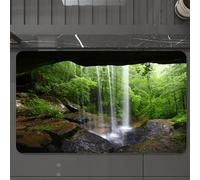 EMCLKS Alfombra Baño Antideslizante 60x90 cm,Naciones cavernícolas Naturales, Cascada silenciosa en el Bosque en Habitat-Ök,Alfombrilla Absorbente, Alfombras Lavable a Máquina con Microfibras Suaves