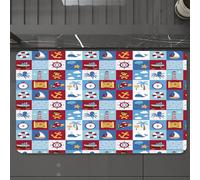 EMCLKS Alfombra Baño Antideslizante 60x90 cm,Niños, Estilo de Dibujos Animados, Iconos náuticos y Animales, Vida marítima,Alfombrilla Absorbente, Alfombras Lavable a Máquina con Microfibras Suaves