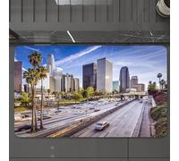 EMCLKS Alfombra Baño Antideslizante 60x90 cm,Paisaje Urbano de Los Ángeles con Rascacielos, Palmeras y una autopista transi,Alfombrilla Absorbente, Alfombras Lavable a Máquina con Microfibras Suaves