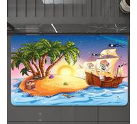 EMCLKS Alfombra Baño Antideslizante 60x90 cm, Pirate, île au trésor Avec palmiers Fantastique Ciel Nocturne Drapeaux de,Alfombrilla Absorbente, Alfombras Lavable a Máquina con Microfibras Suaves
