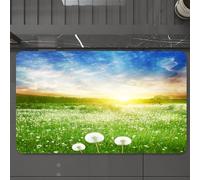 EMCLKS Alfombra Baño Antideslizante 60x90 cm,Prado Lleno al Amanecer, Dientes de león y un Hermoso Cielo, Dientes de león y,Alfombrilla Absorbente, Alfombras Lavable a Máquina con Microfibras Suaves