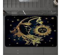 EMCLKS Alfombra Baño Antideslizante 60x90 cm,Psicodélico, Luna Creciente con Plumas Bohemias, diseño de Mito Egipcio mágico,Alfombrilla Absorbente, Alfombras Lavable a Máquina con Microfibras Suaves