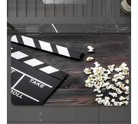 EMCLKS Alfombra Baño Antideslizante 60x90 cm,Viendo la película. Claqueta de Cine y Palomitas sobre una Mesa de Madera.,Alfombrilla Absorbente, Alfombras Lavable a Máquina con Microfibras Suaves