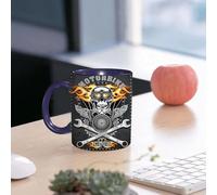 EMCLKS Ceramic Mug,tazas desayuno,taza te,tazas cafe,taza navidad,regalos originales mujer,regalos para parejas,Decoración de cueva de hombre, diseño de póster de club de motociclistas, calaver,330ml