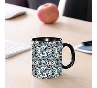 EMCLKS Ceramic Mug,tazas desayuno,taza te,tazas cafe,taza navidad,regalos originales mujer,regalos para parejas,Ola japonesa, patrón oriental tradicional con olas salpicadas de espuma de agua,330ml