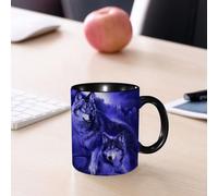 EMCLKS Ceramic Mug,tazas desayuno,taza te,tazas cafe,taza navidad,regalos originales mujer,regalos para parejas,Lobo gris con fondo negro,330ml