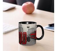 EMCLKS Ceramic Mug,tazas desayuno,taza te,tazas cafe,taza navidad,regalos originales mujer,regalos para parejas,Cabina telefónica roja y autobús rojo en movimiento. Londres.,330ml