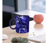 EMCLKS Ceramic Mug,tazas desayuno,taza te,tazas cafe,taza navidad,regalos originales mujer,regalos para parejas,Lobo gris con fondo negro,330ml