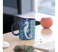 EMCLKS Ceramic Mug,tazas desayuno,taza te,tazas cafe,taza navidad,regalos originales mujer,regalos para parejas,Arte náutico, elegante caballito de mar sobre fondo azul con complejos patrones c,330ml