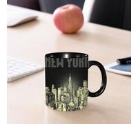 EMCLKS Ceramic Mug,tazas desayuno,taza te,tazas cafe,taza navidad,regalos originales mujer,regalos para parejas,Boceto del paisaje urbano de Nueva York, el horizonte negro y amarillo de la ciud,330ml