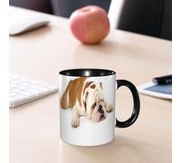 EMCLKS Ceramic Mug,tazas desayuno,taza te,tazas cafe,taza navidad,regalos originales mujer,regalos para parejas,Bulldog, primer plano de color marrón y blanco acostado en una postura perezosa,330ml