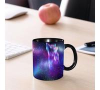 EMCLKS Ceramic Mug,tazas desayuno,taza te,tazas cafe,taza navidad,regalos originales mujer,regalos para parejas,Cielo colorido del norte con espíritu de lobo aullando y aurora boreal.,330ml