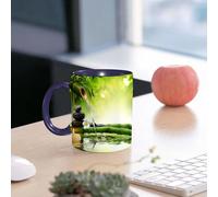 EMCLKS Ceramic Mug,tazas desayuno,taza te,tazas cafe,taza navidad,regalos originales mujer,regalos para parejas,Spa, meditación y zen Foto de tallos de bambú Vela y piedras de basalto Terapia R,330ml