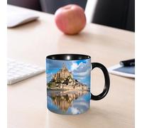 EMCLKS Ceramic Mug,tazas desayuno,taza te,tazas cafe,taza navidad,regalos originales mujer,regalos para parejas,Castillo Mont Abadía Saint Tourist Michele Francia Michel Normandía Medieval Mont,330ml