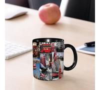 EMCLKS Ceramic Mug,tazas desayuno,taza te,tazas cafe,taza navidad,regalos originales mujer,regalos para parejas,Londres Big Ben Tower Bridge Bandera del Reino Unido Capitolio Autobús rojo Cabin,330ml