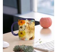 EMCLKS Ceramic Mug,tazas desayuno,taza te,tazas cafe,taza navidad,regalos originales mujer,regalos para parejas,Arte de letras de poesía con flores grunge y margaritas de color amarillo anaranj,330ml