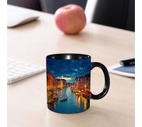 EMCLKS Ceramic Mug,tazas desayuno,taza te,tazas cafe,taza navidad,regalos originales mujer,regalos para parejas,Venecia Deor, escenas de la playa de la ciudad de Venecia, arquitectura nocturna,330ml