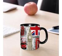 EMCLKS Ceramic Mug,tazas desayuno,taza te,tazas cafe,taza navidad,regalos originales mujer,regalos para parejas,Londres Inglaterra Ciudad Monumento Retro Unión Teléfono Autobús Big Ben Bandera,330ml