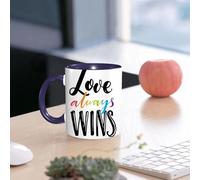 EMCLKS Ceramic Mug,tazas desayuno,taza te,tazas cafe,taza navidad,regalos originales mujer,regalos para parejas,El amor siempre gana, con fuente de arcoíris, símbolo de corazón y eslogan inspir,330ml