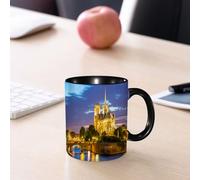 EMCLKS Ceramic Mug,tazas desayuno,taza te,tazas cafe,taza navidad,regalos originales mujer,regalos para parejas,Catedral de Notre Dame al anochecer en París Francia Riverside Scen,330ml