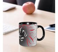 EMCLKS Ceramic Mug,tazas desayuno,taza te,tazas cafe,taza navidad,regalos originales mujer,regalos para parejas,León, líneas blancas y negras, melena de llama roja, logotipo salvaje,330ml