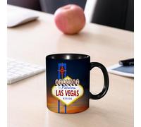 EMCLKS Ceramic Mug,tazas desayuno,taza te,tazas cafe,taza navidad,regalos originales mujer,regalos para parejas,Famoso cartel de bienvenida a Las Vegas al atardecer,330ml