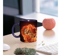 EMCLKS Ceramic Mug,tazas desayuno,taza te,tazas cafe,taza navidad,regalos originales mujer,regalos para parejas,Conjunto varonil, Chopper Bike irrumpe en el fuego Moto-Moto-Deporte groso,330ml