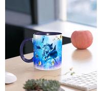 EMCLKS Ceramic Mug,tazas desayuno,taza te,tazas cafe,taza navidad,regalos originales mujer,regalos para parejas,Fauna submarina, fauna, delfín, tropical, coral, purpurina, ampolla, fantasía,330ml