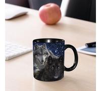 EMCLKS Ceramic Mug,tazas desayuno,taza te,tazas cafe,taza navidad,regalos originales mujer,regalos para parejas,Animales, un retrato de lobo gris y negro con sus ojos brillando contra un fondo,330ml