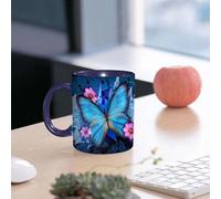 EMCLKS Ceramic Mug,tazas desayuno,taza te,tazas cafe,taza navidad,regalos originales mujer,regalos para parejas,Enjambre de mariposas místicas voladoras. Fondo azul. Fondo de pantalla.,330ml