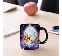 EMCLKS Ceramic Mug,tazas desayuno,taza te,tazas cafe,taza navidad,regalos originales mujer,regalos para parejas,Ilustración de dibujos animados navideños de Papá Noel en su trineo o trineo vola,330ml