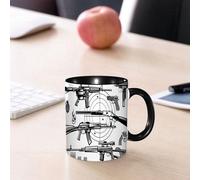 EMCLKS Ceramic Mug,tazas desayuno,taza te,tazas cafe,taza navidad,regalos originales mujer,regalos para parejas,Dibujo en blanco y negro de pistola y objetivo, granada.,330ml