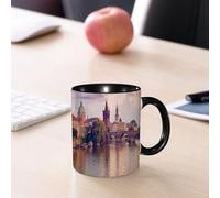 EMCLKS Ceramic Mug,tazas desayuno,taza te,tazas cafe,taza navidad,regalos originales mujer,regalos para parejas,Praga, casco antiguo, puente de Karlovy Vary, minarete, ribera del río,330ml