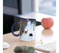 EMCLKS Ceramic Mug,tazas desayuno,taza te,tazas cafe,taza navidad,regalos originales mujer,regalos para parejas,Dos ciervos y un jabalí, animales salvajes de pie sobre la nieve en el bosque.,330ml