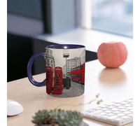 EMCLKS Ceramic Mug,tazas desayuno,taza te,tazas cafe,taza navidad,regalos originales mujer,regalos para parejas,Cabina telefónica roja y autobús rojo en movimiento. Londres.,330ml