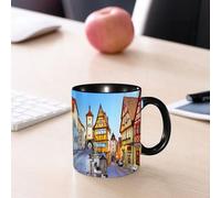 EMCLKS Ceramic Mug,tazas desayuno,taza te,tazas cafe,taza navidad,regalos originales mujer,regalos para parejas,Alemán, Rothenburg ob der Tauber Baviera Alemania famosa calle con coloridas casa,330ml