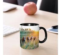 EMCLKS Ceramic Mug,tazas desayuno,taza te,tazas cafe,taza navidad,regalos originales mujer,regalos para parejas,Ganado Vaca Nebraska Ganado Hereford Atardecer Naturaleza Campo Parques Granja Me,330ml