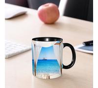 EMCLKS Ceramic Mug,tazas desayuno,taza te,tazas cafe,taza navidad,regalos originales mujer,regalos para parejas,Decoración balinesa, playa junto a una cama balinesa, sol de verano más claro.,330ml