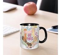 EMCLKS Ceramic Mug,tazas desayuno,taza te,tazas cafe,taza navidad,regalos originales mujer,regalos para parejas,Concepto de feminismo. Ilustración dibujada a mano de Girl Power. Ilustración col,330ml