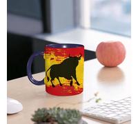EMCLKS Ceramic Mug,tazas desayuno,taza te,tazas cafe,taza navidad,regalos originales mujer,regalos para parejas,Fondo con los colores españoles y un toro negro.,330ml