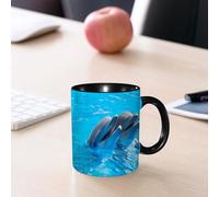 EMCLKS Ceramic Mug,tazas desayuno,taza te,tazas cafe,taza navidad,regalos originales mujer,regalos para parejas,Delfines felices en el agua azul de la piscina.,330ml