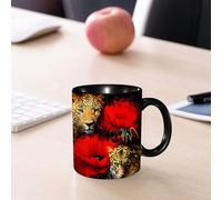EMCLKS Ceramic Mug,tazas desayuno,taza te,tazas cafe,taza navidad,regalos originales mujer,regalos para parejas,Ilustración de jaguar y rosas, pintura, cartel, trabajo,330ml