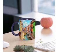 EMCLKS Ceramic Mug,tazas desayuno,taza te,tazas cafe,taza navidad,regalos originales mujer,regalos para parejas,Venecia, edificios coloridos y canal de agua con barcos Isla de Burano en la lagu,330ml