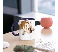 EMCLKS Ceramic Mug,tazas desayuno,taza te,tazas cafe,taza navidad,regalos originales mujer,regalos para parejas,Bulldog, primer plano de color marrón y blanco acostado en una postura perezosa,330ml