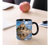 EMCLKS Ceramic Mug,tazas desayuno,taza te,tazas cafe,taza navidad,regalos originales mujer,regalos para parejas,Hermosas vistas del famoso castillo Mont Saint Michel en Normandía Francia,330ml