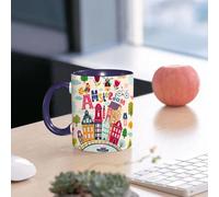 EMCLKS Ceramic Mug,tazas desayuno,taza te,tazas cafe,taza navidad,regalos originales mujer,regalos para parejas,Ilustración vectorial en estilo de dibujos animados con símbolos de Ámsterdam,330ml