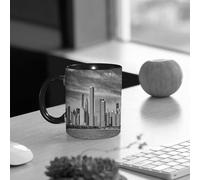 EMCLKS Ceramic Mug,tazas desayuno,taza te,tazas cafe,taza navidad,regalos originales mujer,regalos para parejas,Horizonte de Chicago, fotografía filtrada en blanco y negro de un paisaje urbano,330ml